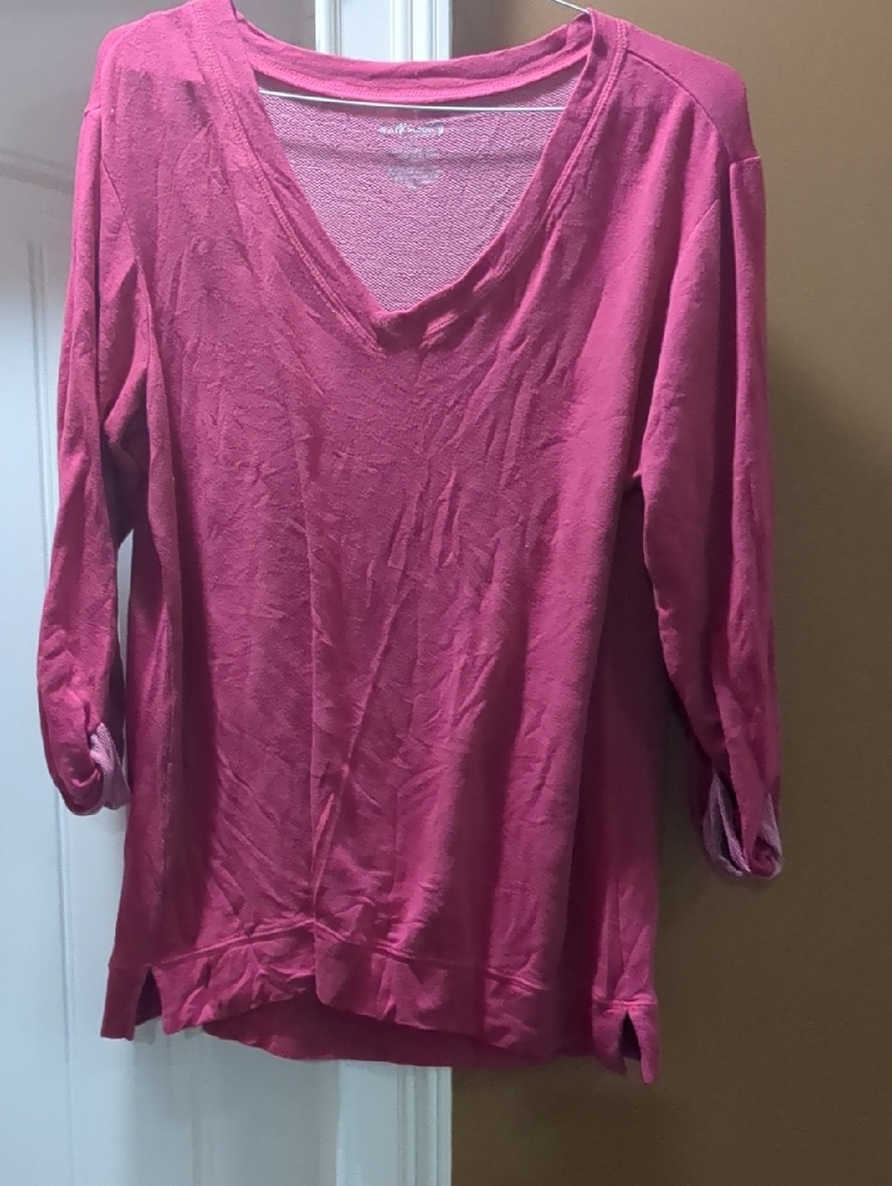 Women's V-Neck Long Sleeve Top Sz XL in Rose Pink